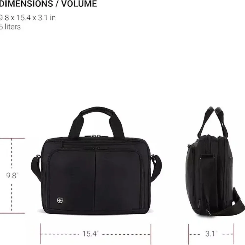 WENGER 14in Laptop Briefcase with Tablet Pocket Black Padded Interior Adjustable
